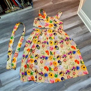 Floral Dessert Print Top, Skirt and Belt set